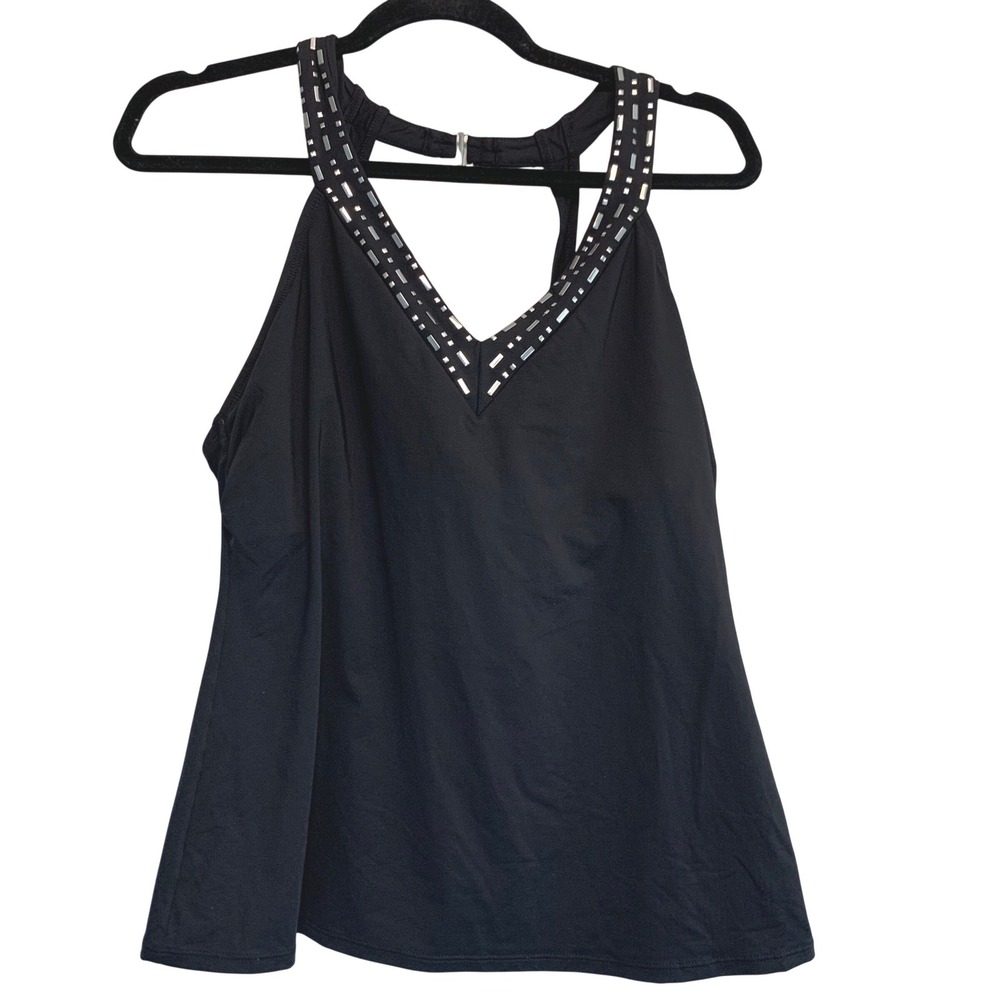 Dana Buchman Tankini Top 14 Black Silver Stud Embellished Halter Classic Chic